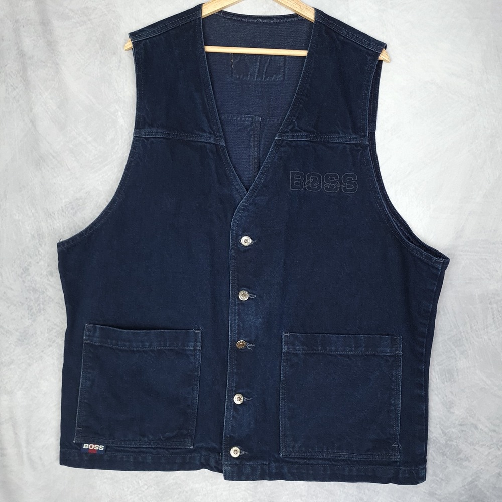 Vintage Boss Jeans Vest Mens XL Denim Utility Workwear Hip Hop Made USA 90s